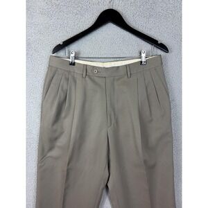 Pazoni Dress Pants Mens 35x29 Beige Wool Pleated Classic Fit Formal Made Italy